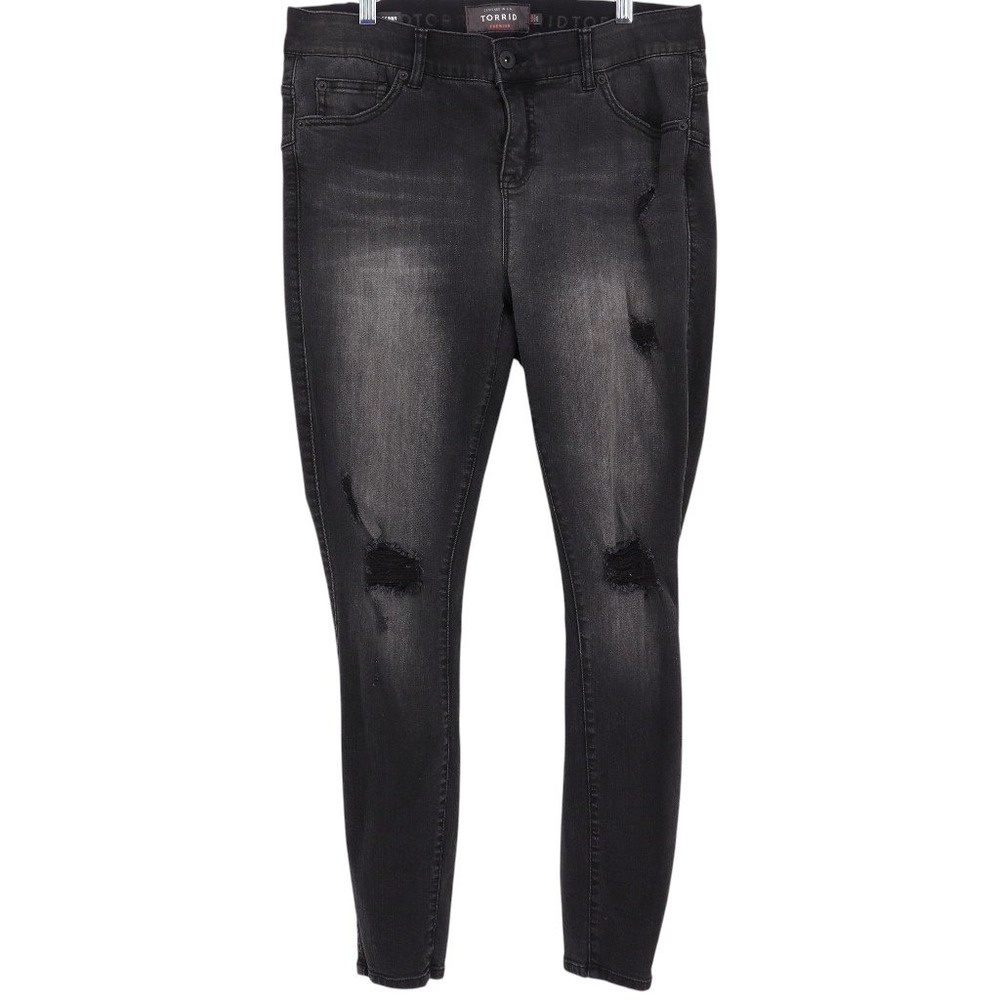 Torrid Premium Bombshell Skinny Jeans Women's 14R Black Distressed Ripped Faded